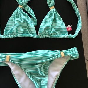 Green and White Stripe Bikini